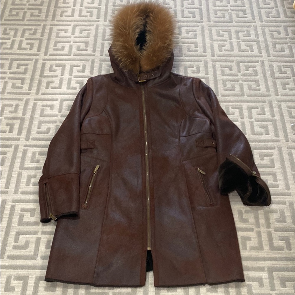 Andrew Marc Brown Coat with Fur Hood